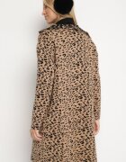 glo-story Cardigan Bej-Negru Fără Închidere cu Imprimeu Leopard cu Buzunare Riashelle