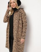 glo-story Cardigan Bej-Negru Fără Închidere cu Imprimeu Leopard cu Buzunare Riashelle