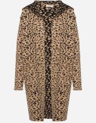 glo-story Cardigan Bej-Negru Fără Închidere cu Imprimeu Leopard cu Buzunare Riashelle