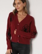 glo-story Cardigan Bordeaux cu Nasturi cu Flori Brodate Tustara