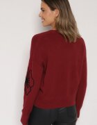 glo-story Cardigan Bordeaux cu Nasturi cu Flori Brodate Tustara