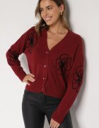glo-story Cardigan Bordeaux cu Nasturi cu Flori Brodate Tustara