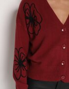 glo-story Cardigan Bordeaux cu Nasturi cu Flori Brodate Tustara