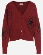 glo-story Cardigan Bordeaux cu Nasturi cu Flori Brodate Tustara