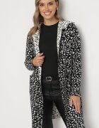 glo-story Cardigan Negru-Alb Fără închidere cu imprimeu leopard cu buzunare Riashelle