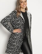 glo-story Cardigan Negru-Alb Fără închidere cu imprimeu leopard cu buzunare Riashelle