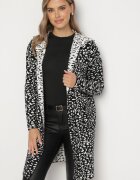 glo-story Cardigan Negru-Alb Fără închidere cu imprimeu leopard cu buzunare Riashelle