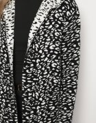 glo-story Cardigan Negru-Alb Fără închidere cu imprimeu leopard cu buzunare Riashelle
