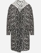 glo-story Cardigan Negru-Alb Fără închidere cu imprimeu leopard cu buzunare Riashelle