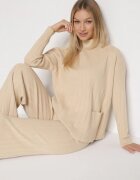 glo-story Compleu Bej tricotat Pulover cu guler semi-înalt și Pantaloni largi Alatusa