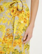 glo-story Fustă Galbenă Legată în Talie cu Imprimeu Floral Ellivella