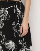 glo-story Fustă Neagră Tip Plic cu Talie Înaltă Florală cu Legătură Lunavessa