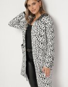 glo-story Kardigan Alb-Negru Fără Închidere cu Imprimeu Leopard cu Buzunare Riashelle