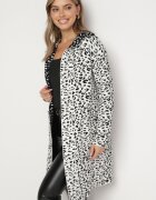 glo-story Kardigan Alb-Negru Fără Închidere cu Imprimeu Leopard cu Buzunare Riashelle