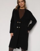 glo-story Palton Negru Elegant Lung La Două Rânduri Oritusa