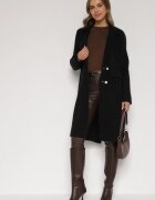glo-story Palton Negru Elegant Lung La Două Rânduri Oritusa