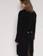 glo-story Palton Negru Elegant Lung La Două Rânduri Oritusa