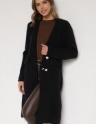 glo-story Palton Negru Elegant Lung La Două Rânduri Oritusa