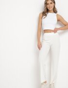 glo-story Pantaloni albi striati largi cu elastic în talie Drasia