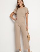 glo-story Pantaloni Bej închis Rebrate Largi Cu elastic în talie Drasia