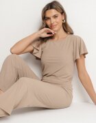 glo-story Pantaloni Bej închis Rebrate Largi Cu elastic în talie Drasia