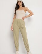 glo-story Pantaloni Casual Verde deschis cu elastic în talie și buzunare Tevinea