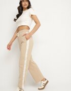 glo-story Pantaloni de trening Bej cu bumbac și talie înaltă decorați cu dantelă Evarose