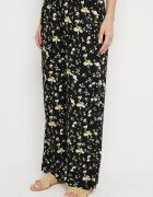 glo-story Pantaloni Negre cu Talie Înaltă cu Imprimeu Floral Borsedi