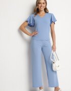 glo-story Pantaloni Reiați Largi Albaștri Cu Elastic În Talie Drasia