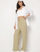 glo-story Pantaloni Verde deschis Largi cu talie înaltă și cordon Deannie