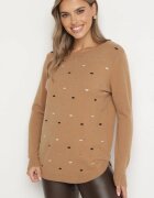glo-story Pulover Bej închis Clasic cu Broderii Decorative în Față Rerilaine