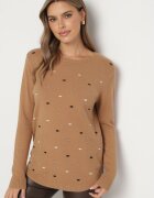 glo-story Pulover Bej închis Clasic cu Broderii Decorative în Față Rerilaine