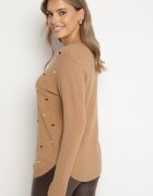 glo-story Pulover Bej închis Clasic cu Broderii Decorative în Față Rerilaine