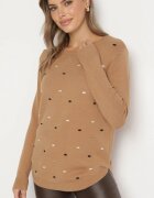 glo-story Pulover Bej închis Clasic cu Broderii Decorative în Față Rerilaine
