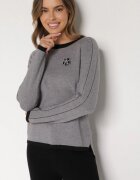 glo-story Pulover Gri Decorat cu Dungi și Aplicație Tusanne