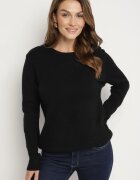 glo-story Pulover Negru Clasic Decorat pe Laterale cu Nasturi Lorethiel