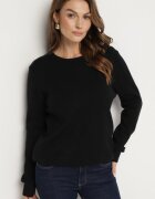 glo-story Pulover Negru Clasic Decorat pe Laterale cu Nasturi Lorethiel