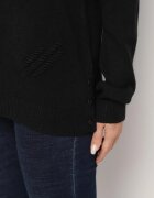 glo-story Pulover Negru Clasic Decorat pe Laterale cu Nasturi Lorethiel
