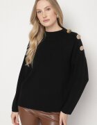 glo-story Pulover Negru Decorat cu Nasturi Metalici Amentia