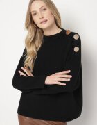 glo-story Pulover Negru Decorat cu Nasturi Metalici Amentia