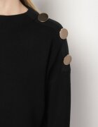 glo-story Pulover Negru Decorat cu Nasturi Metalici Amentia