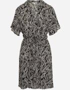 glo-story Rochie Alb-Negru Cloș Cu șnur în talie Cu imprimeu mic Ikattia