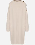 glo-story Rochie bej tricotată dreaptă decorată lateral cu nasturi Tustina