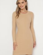 glo-story Rochie Bej Tricotată Reiată cu Croială Mulată Irisaria