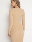 glo-story Rochie Bej Tricotată Reiată cu Croială Mulată Irisaria