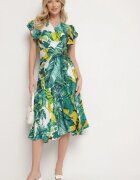 glo-story Rochie Cloș Verde cu Legătură cu Imprimeu Floral Janitaie