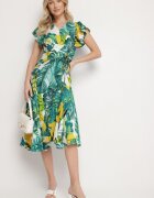 glo-story Rochie Cloș Verde cu Legătură cu Imprimeu Floral Janitaie