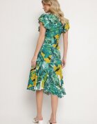 glo-story Rochie Cloș Verde cu Legătură cu Imprimeu Floral Janitaie