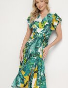 glo-story Rochie Cloș Verde cu Legătură cu Imprimeu Floral Janitaie