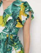 glo-story Rochie Cloș Verde cu Legătură cu Imprimeu Floral Janitaie